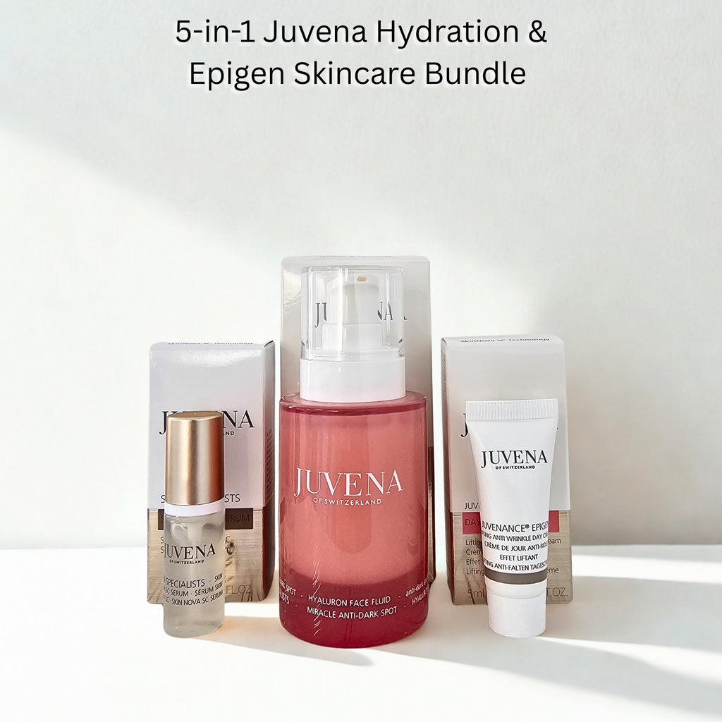 5-in-1 Juvena of Switzerland Hydration & Epigen Skincare Bundle – Hyaluron Fluid, Serum & Travel Bag