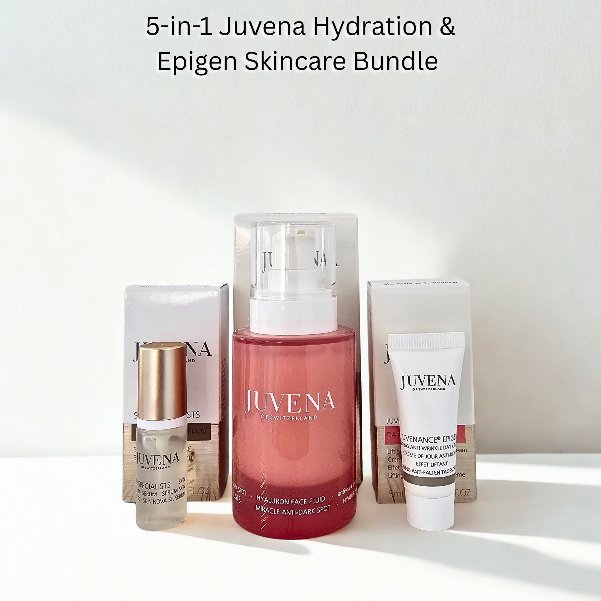 5-in-1 Juvena of Switzerland Hydration & Epigen Skincare Bundle – Hyaluron Fluid, Serum & Travel Bag