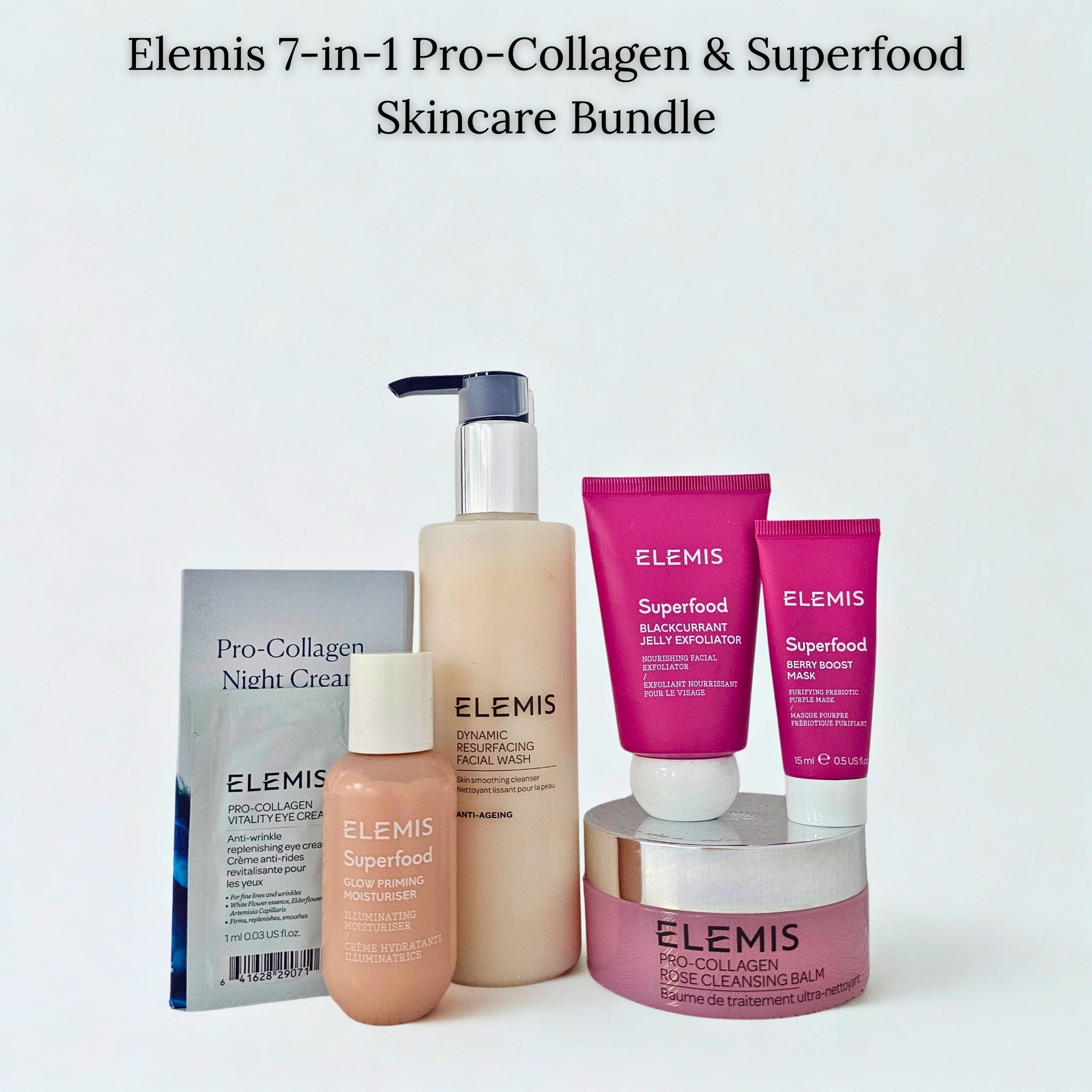 Elemis 7-in-1 luxury skincare bundle with Pro-Collagen & Superfood bestsellers. Includes bonus gifts. Limited edition for 8,000 TL.