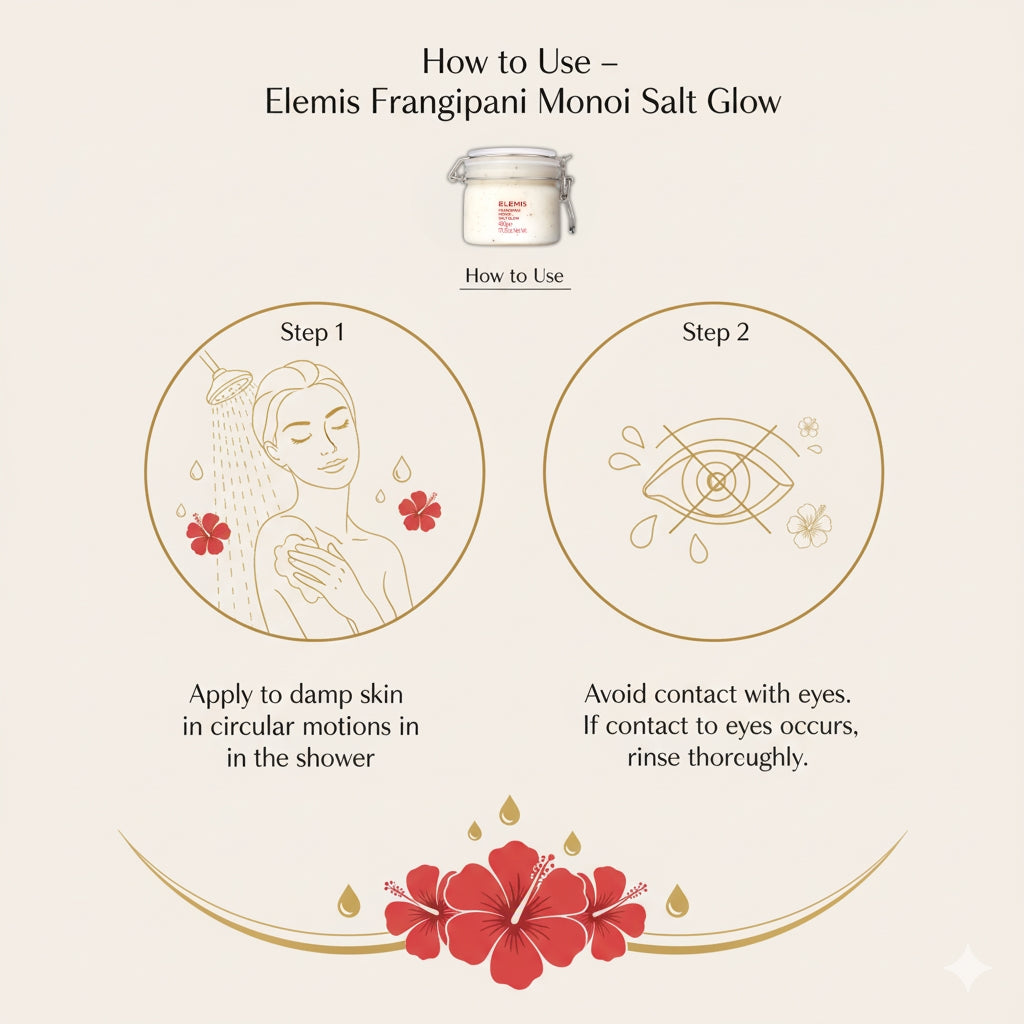 Elemis Frangipani Monoi Salt Glow 490g vücut peelingi, parlak ve yumuşak cilt için – Kuzey Kıbrıs