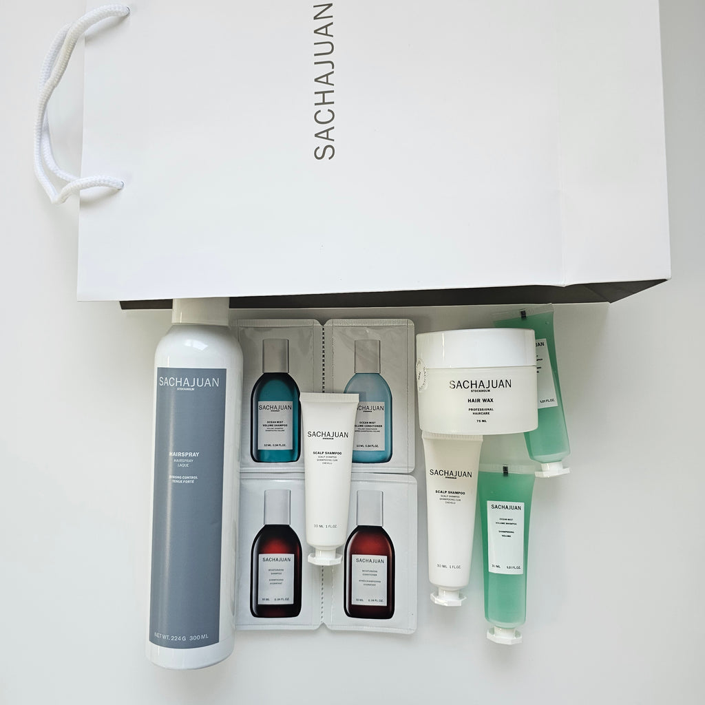 Skincare products from Sachajuan on a white background - available in trnc cyprus