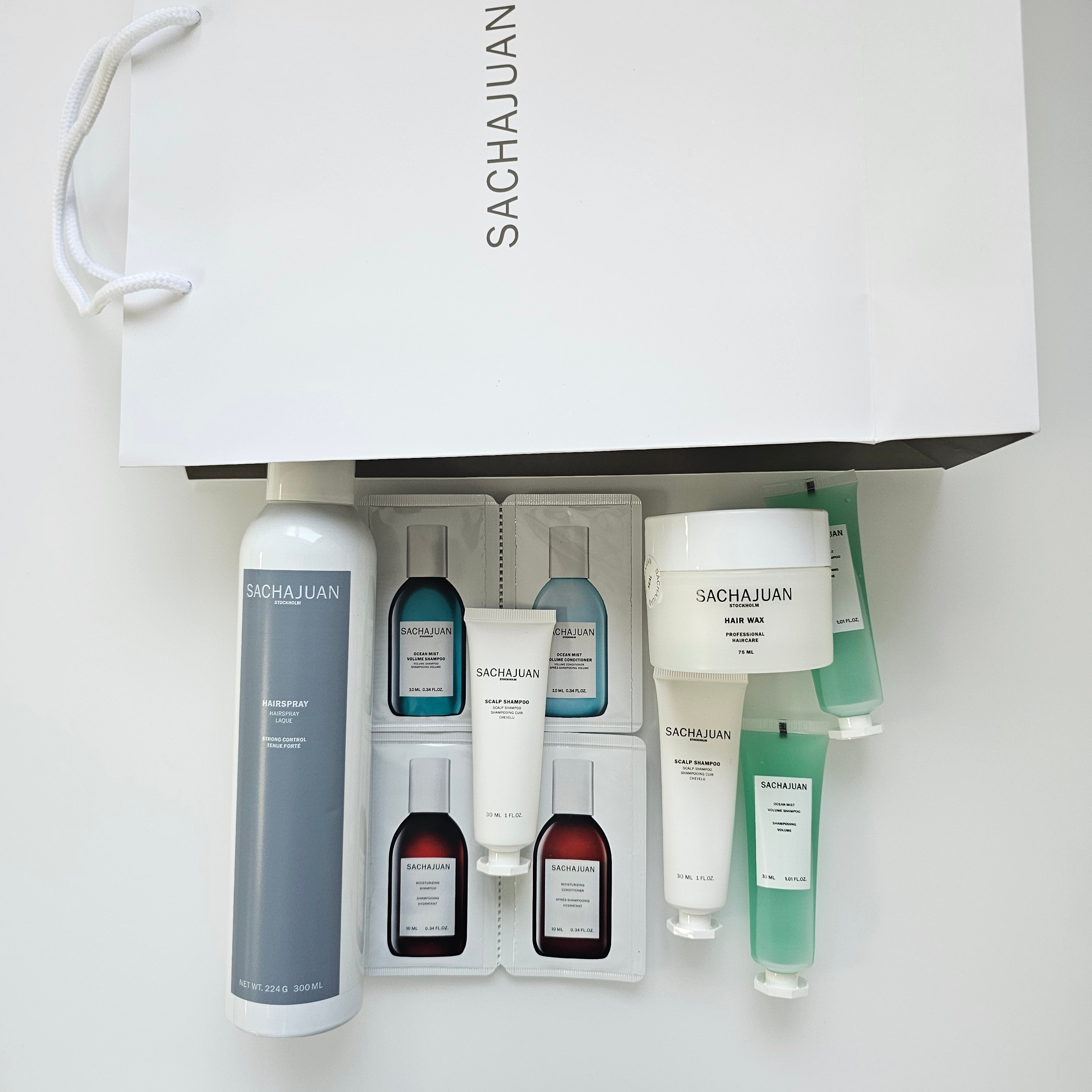 Skincare products from Sachajuan on a white background - available in trnc cyprus