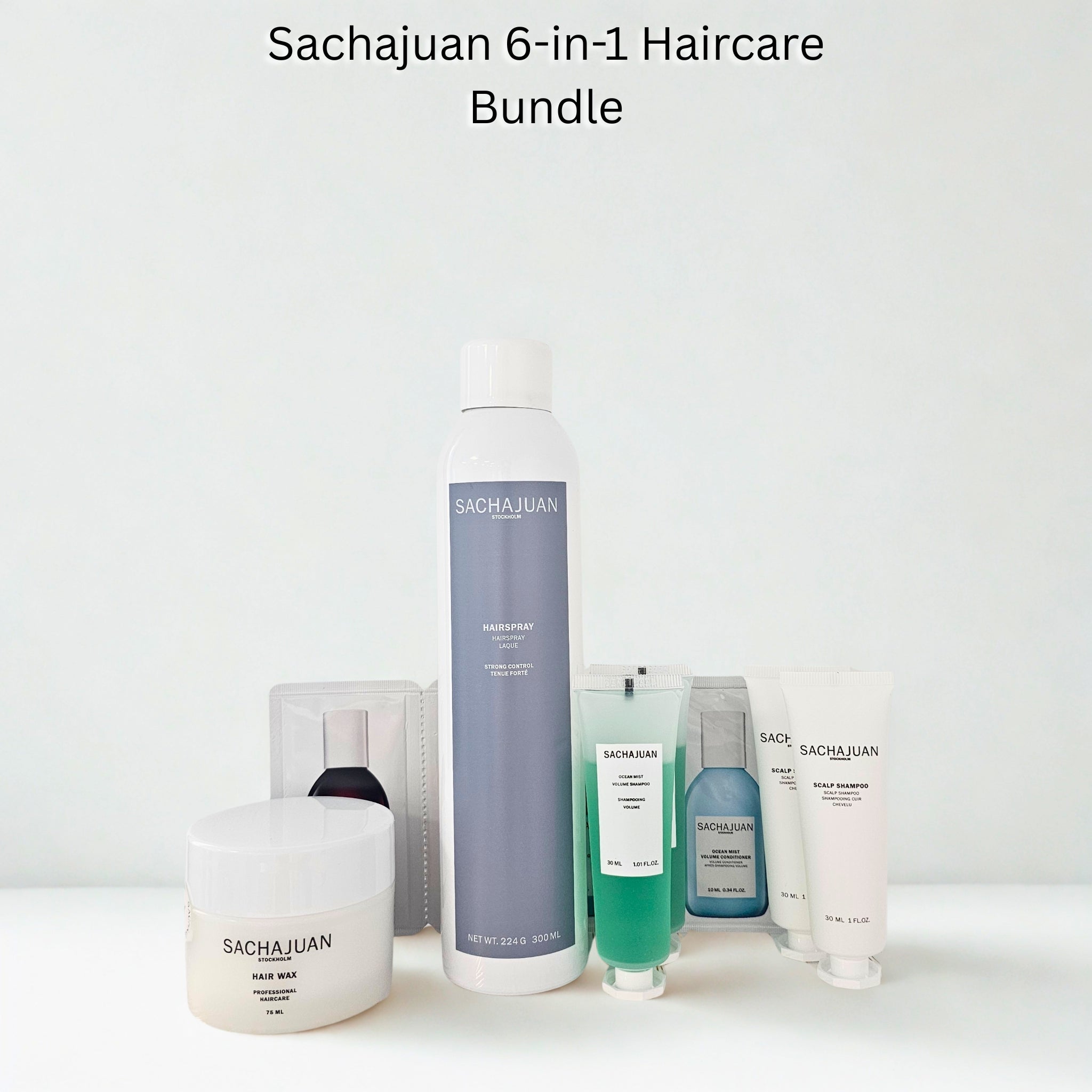 Sachajuan 6-in-1 Haircare Bundle with various hair care products on a white background - available in trnc